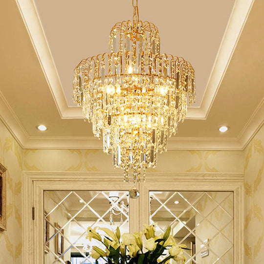 Modern Gold 4-Light Tiered Crystal Hanging Chandelier Ceiling Light For Dining Room Pendant Lighting