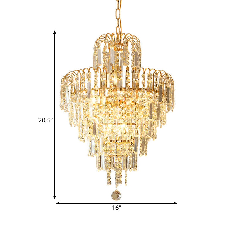 Modern Gold 4-Light Tiered Crystal Hanging Chandelier Ceiling Light For Dining Room Pendant Lighting