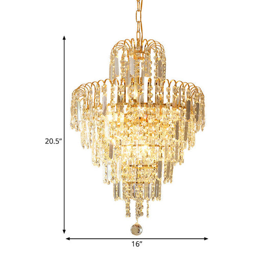 Modern Gold 4-Light Tiered Crystal Hanging Chandelier Ceiling Light For Dining Room Pendant Lighting