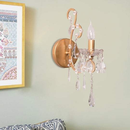 Modern Wall Mount Metal Candelabra Sconce Light With Crystal Drop (Silver/Gold) Gold
