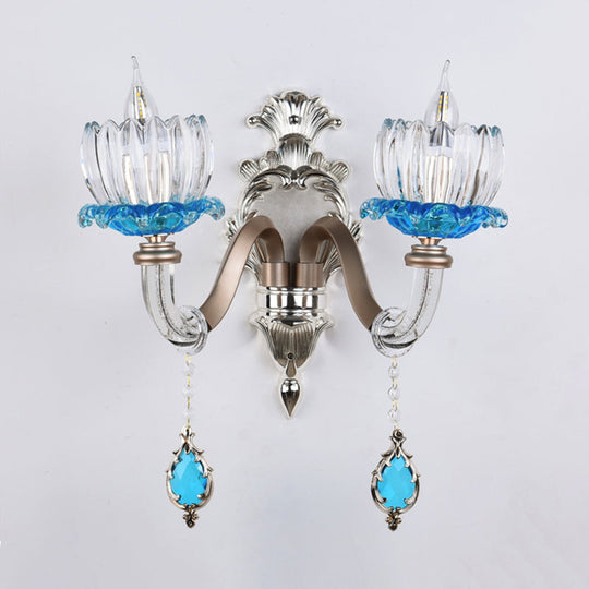 Modern Clear Glass Floral Wall Light With Chrome Finish Sconce Lamp