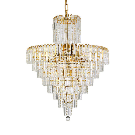 Modern Tiered Crystal Hanging Light Fixture - Gold 4/6/11 Lights 16’/18’/23.5’ Wide