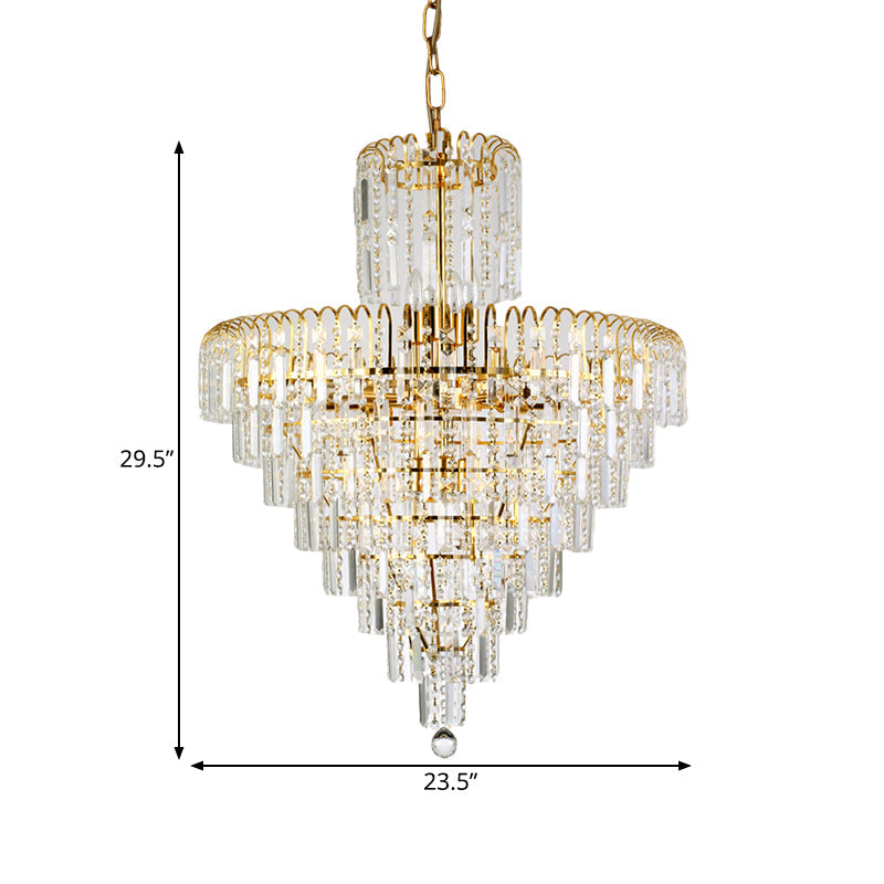 Modern Tiered Crystal Hanging Light Fixture - Gold 4/6/11 Lights 16’/18’/23.5’ Wide