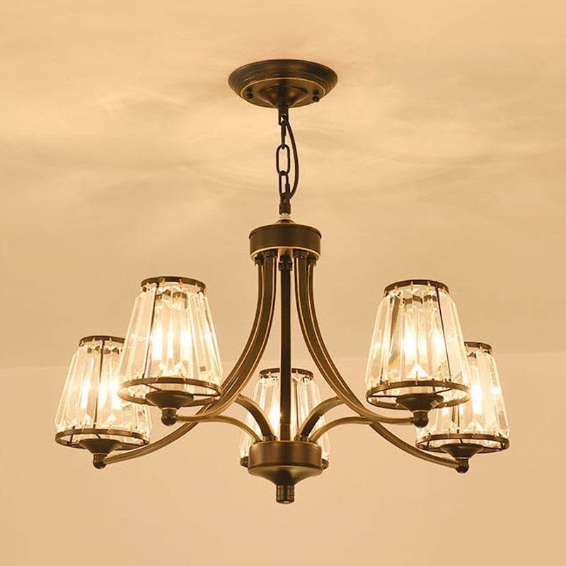 Circular Crystal Chandelier Lamp: Elegant Hanging Light For Bedrooms With Gold/Black Touches -