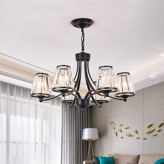 Circular Crystal Chandelier Lamp: Elegant Hanging Light For Bedrooms With Gold/Black Touches -
