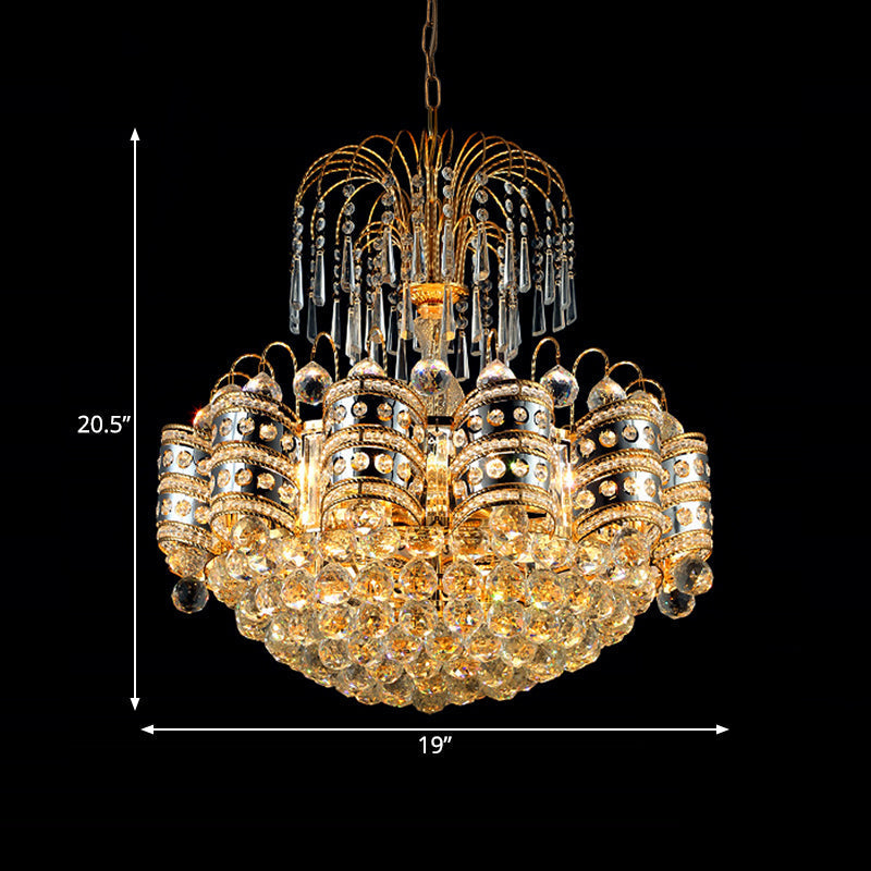 Modern 10-Light Gold Chandelier Ceiling Light Fixture For Bedroom - Crystal Dome Design