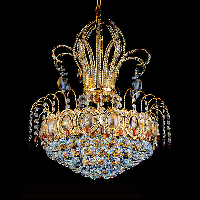 Contemporary Crystal 10-Light Gold Chandelier - Stylish Dome Ceiling Light For Dining Room