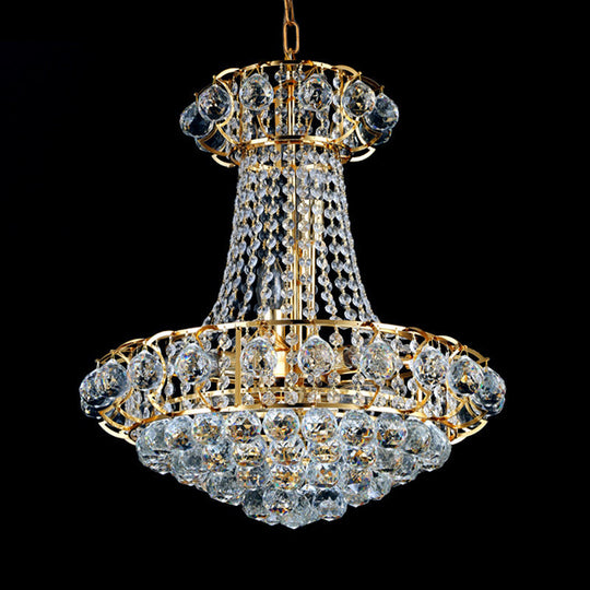 Stylish 10-Light Modern Chandelier With Crystal Shade – Gold Dome Hanging Ceiling Fixture