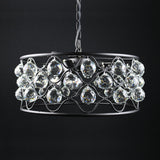 Vintage Metal & Crystal Drum Chandelier - 3-Light Black Ceiling Fixture For Living Room