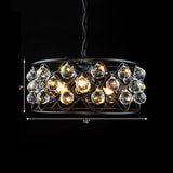 Vintage Metal & Crystal Drum Chandelier - 3-Light Black Ceiling Fixture For Living Room