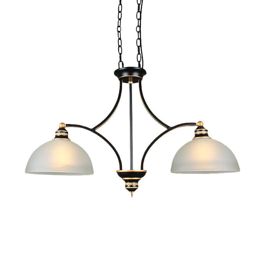 2-Bulb Traditional Black Dome Dining Room Hanging Light With White Glass For Kitchen Island