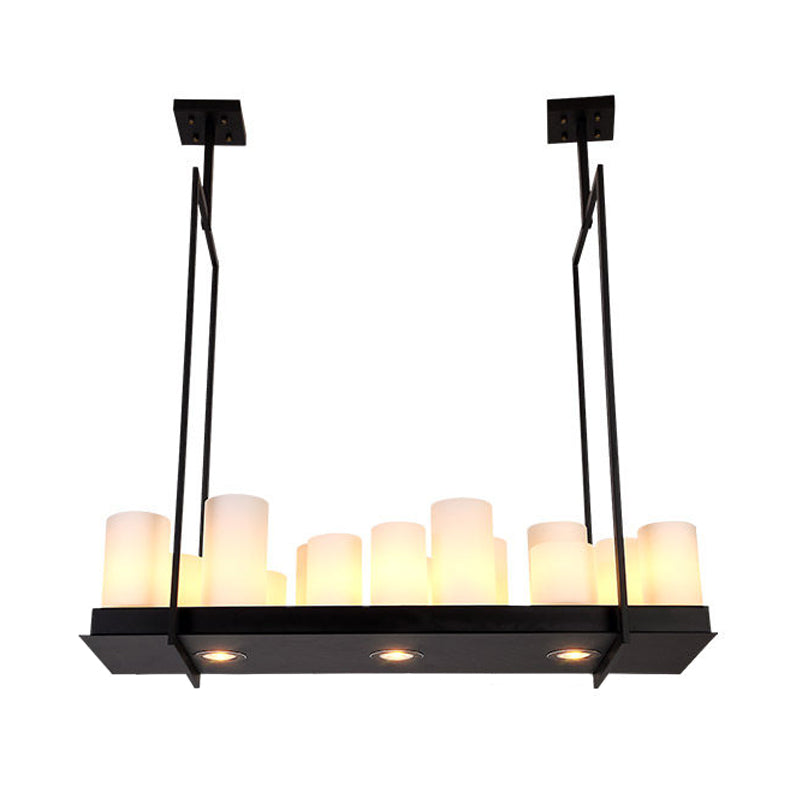 Traditional Barrel Frosted Glass Hanging Lamp - Black Island Pendant Light For Dining Room 8/12/16