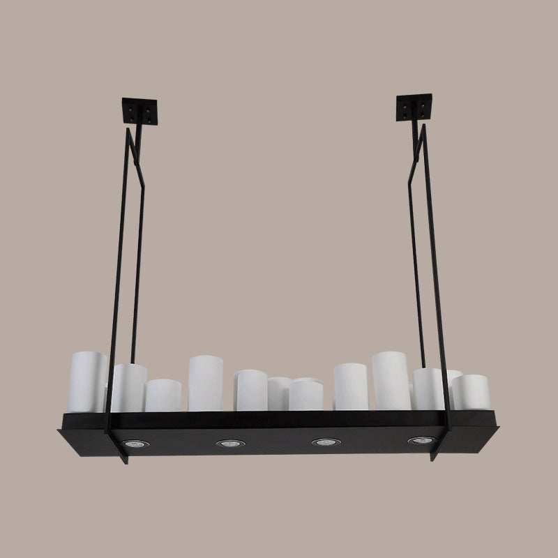 Traditional Barrel Frosted Glass Hanging Lamp - Black Island Pendant Light For Dining Room 8/12/16