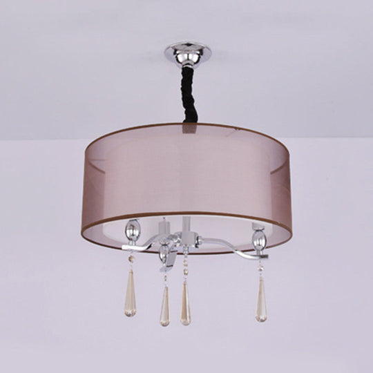 Modern Nordic Chandelier Light With 3 Cylinder Fabric Shades - Black/Red