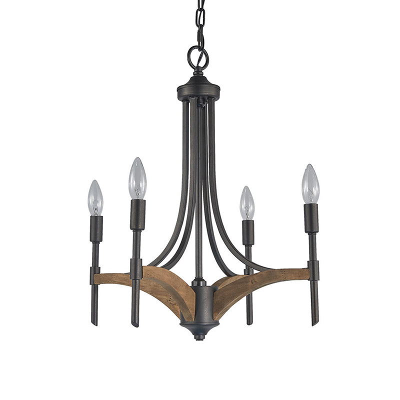 Classic 4-Light Metal Chandelier Candelabra In Black - Pendant Lighting For Living Room With/Without