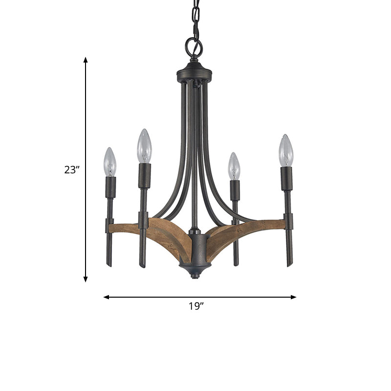 Classic 4-Light Metal Chandelier Candelabra In Black - Pendant Lighting For Living Room With/Without