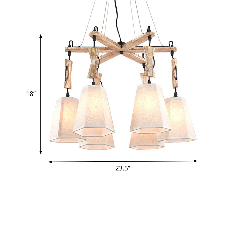 Tapered Fabric Chandelier With 6 Traditional Lights - Living Room Pendant In White/Black/Flaxen