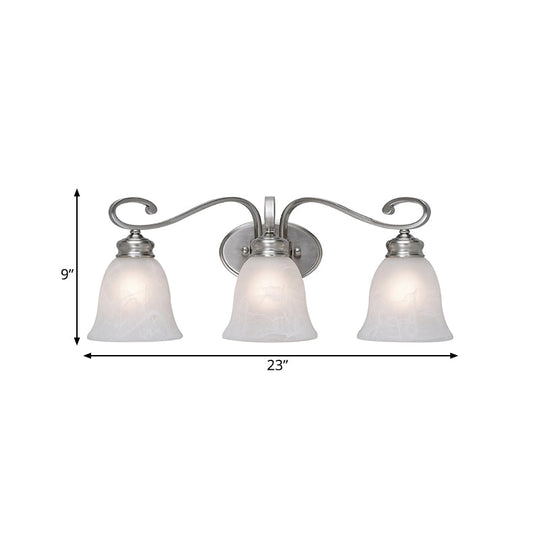 Classic Chrome Sconce With Frosted Glass Bell Shades - 3-Light Vanity Fixture For Bathroom