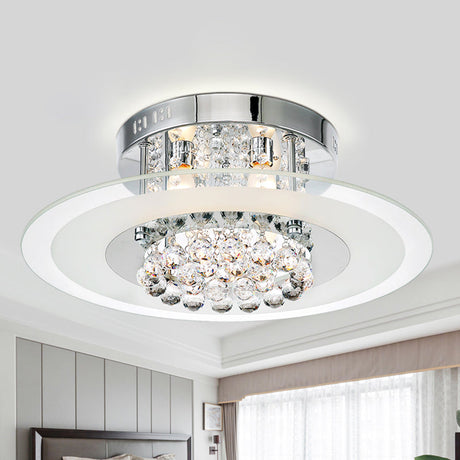 Contemporary Round Crystal Ceiling Lamp - Chrome Finish (4 Lights) For Bedroom Flush Mount