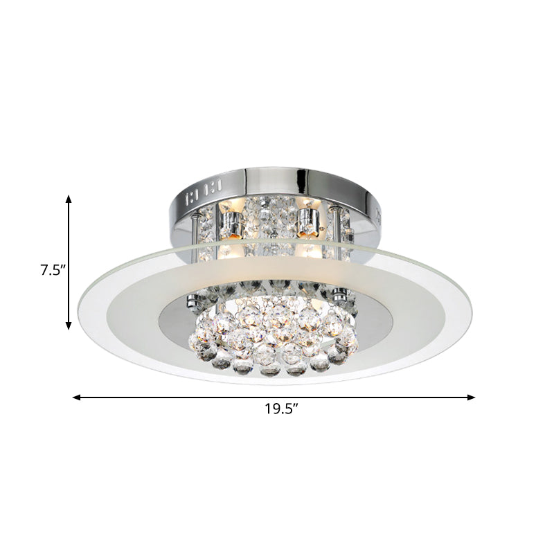Contemporary Round Crystal Ceiling Lamp - Chrome Finish (4 Lights) For Bedroom Flush Mount