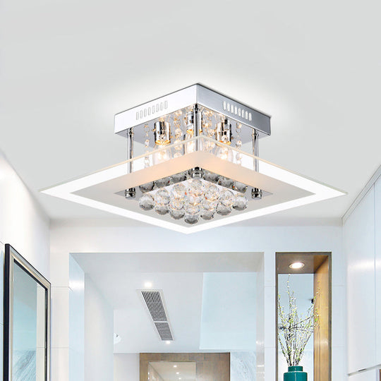 Modern Crystal 4-Light Flush Mount Ceiling Lamp Chrome Finish