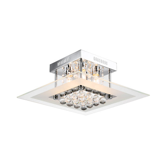 Modern Crystal 4-Light Flush Mount Ceiling Lamp Chrome Finish