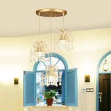 Golden Flared Semi Flush Mount Traditional 3-Light Dining Room Ceiling Fixture With Crystal Draping