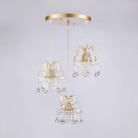 Golden Flared Semi Flush Mount Traditional 3-Light Dining Room Ceiling Fixture With Crystal Draping
