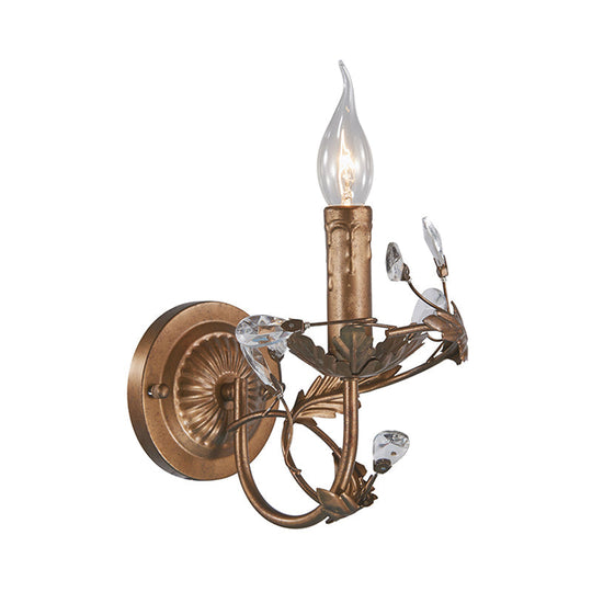 Vintage Brass Wall Sconce With Crystal Accent