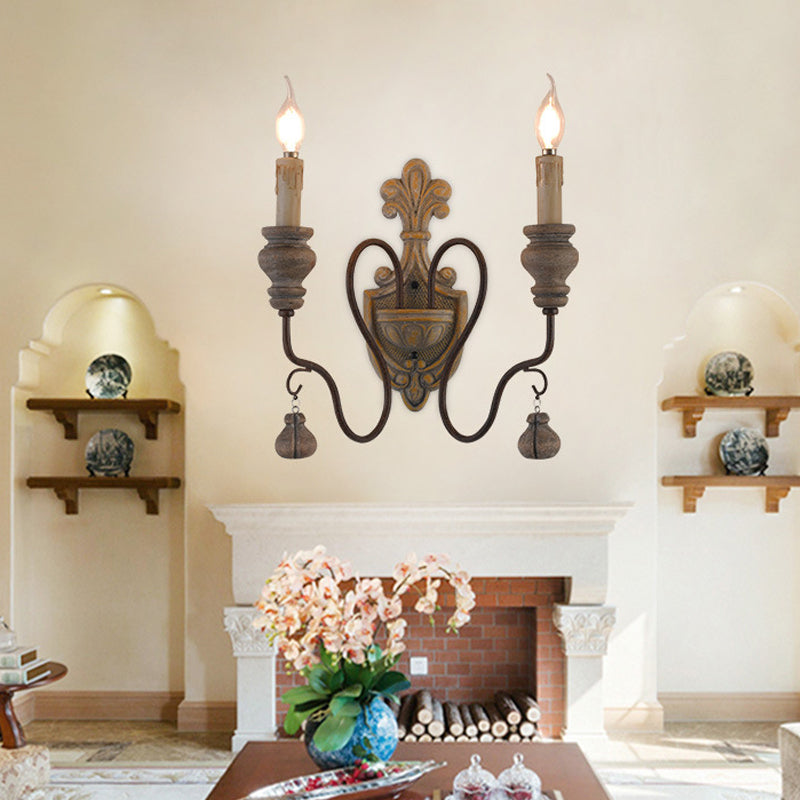 Vintage Metal Distressed Wood Wall Lamp With Curved Arms - 1/2 Lights Perfect For Dining Room Sconce