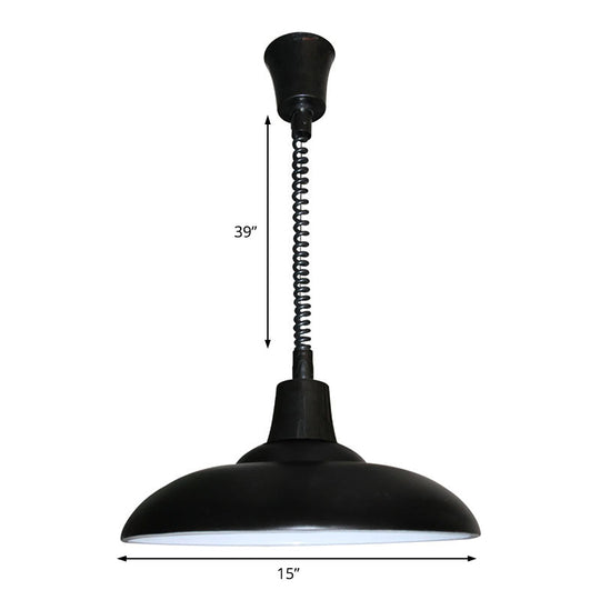 Industrial Style Metal Pendant Light With Adjustable Cord - Black/Green Bowl Shade 1 Perfect For