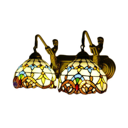 Baroque Beige Multicolor Stained Glass Dome Sconce Light 16/18 Wide