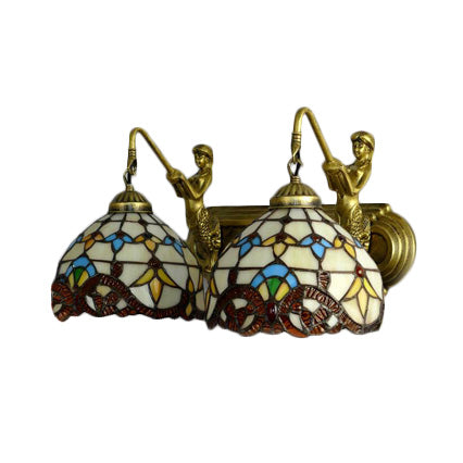 Baroque Beige Multicolor Stained Glass Dome Sconce Light 16/18 Wide