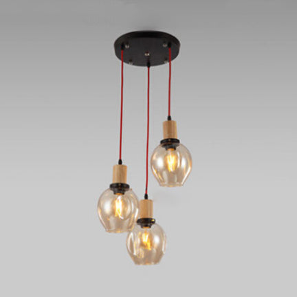 Industrial Dining Room Pendant: 3-Light Hanging Light With Blown Glass Bubble Shades In