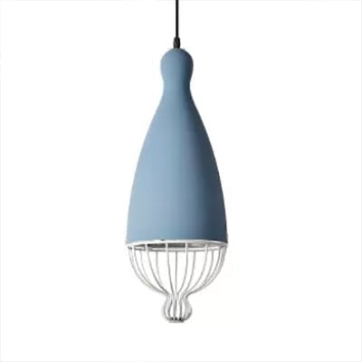 7/10/15 W Teardrop Metal Hanging Lamp With Cage Shade - Macaron Style Kitchen Pendant Light 1 Head