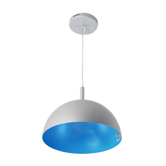Simple Metal Dome Pendant Lamp With 1 Light In Orange/Blue/Chrome For Dining Room - 10/16 Wide