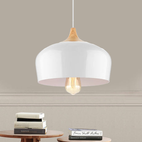 Nordic Metal Hanging Lamp With Bowl Shade - 1 Light Black/White Suspension For Dining Room 12/14