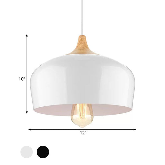 Nordic Metal Hanging Lamp With Bowl Shade - 1 Light Black/White Suspension For Dining Room 12/14