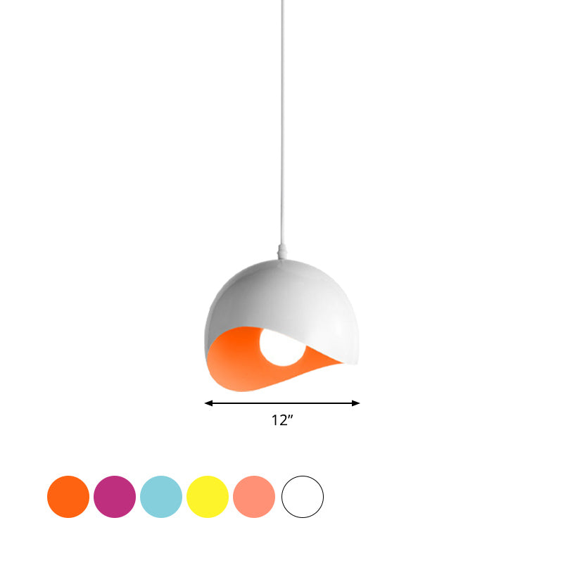 Modern Metal Dome Ceiling Light With Adjustable Height - 1 Bulb Inner Pink/Yellow 8’/12’ W