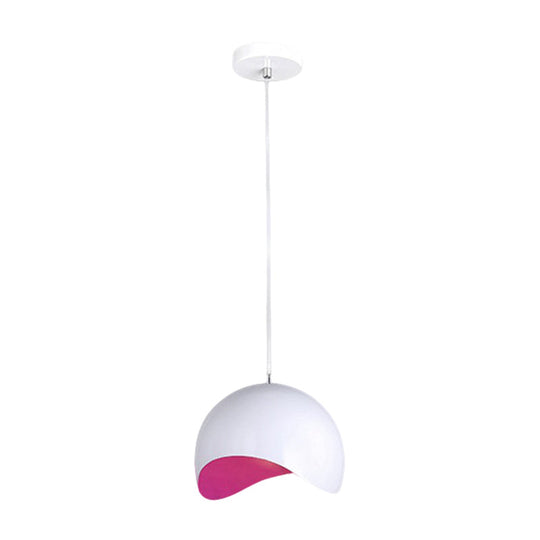 Modern Metal Dome Ceiling Light With Adjustable Height - 1 Bulb Inner Pink/Yellow 8’/12’ W
