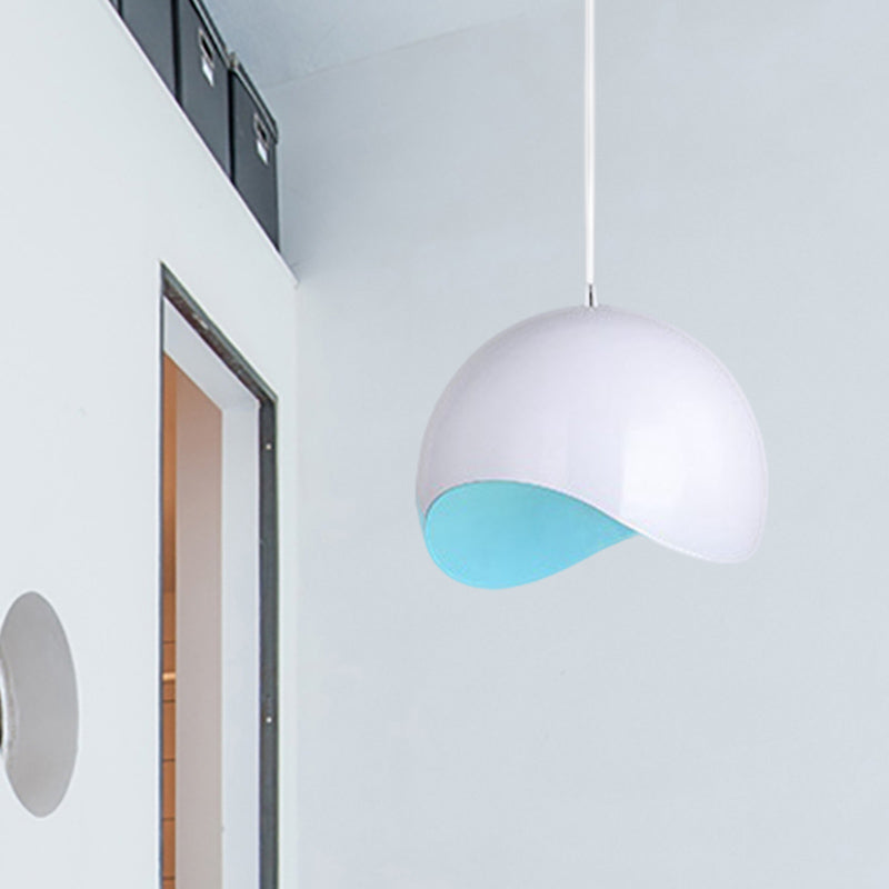 Modern Metal Dome Ceiling Light With Adjustable Height - Inner Pink/Yellow 1-Bulb Fixture 8/12 Width