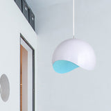 Modern Metal Dome Ceiling Light With Adjustable Height - Inner Pink/Yellow 1-Bulb Fixture 8/12 Width