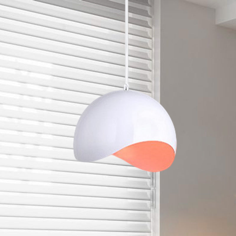 Modern Metal Dome Ceiling Light With Adjustable Height - Inner Pink/Yellow 1-Bulb Fixture 8/12 Width