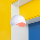 Modern Metal Dome Ceiling Light With Adjustable Height - Inner Pink/Yellow 1-Bulb Fixture 8/12 Width