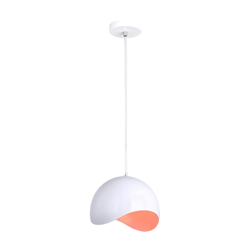 Modern Metal Dome Ceiling Light With Adjustable Height - 1 Bulb Inner Pink/Yellow 8’/12’ W