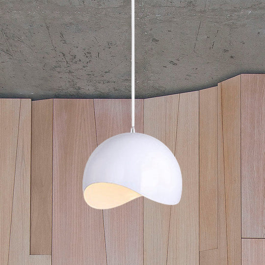 Modern Metal Dome Ceiling Light With Adjustable Height - Inner Pink/Yellow 1-Bulb Fixture 8/12 Width