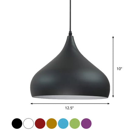 Modern Iron Dome Pendant Light - 1-Light Black/White/Red 12.5’’/16.5’’ Wide