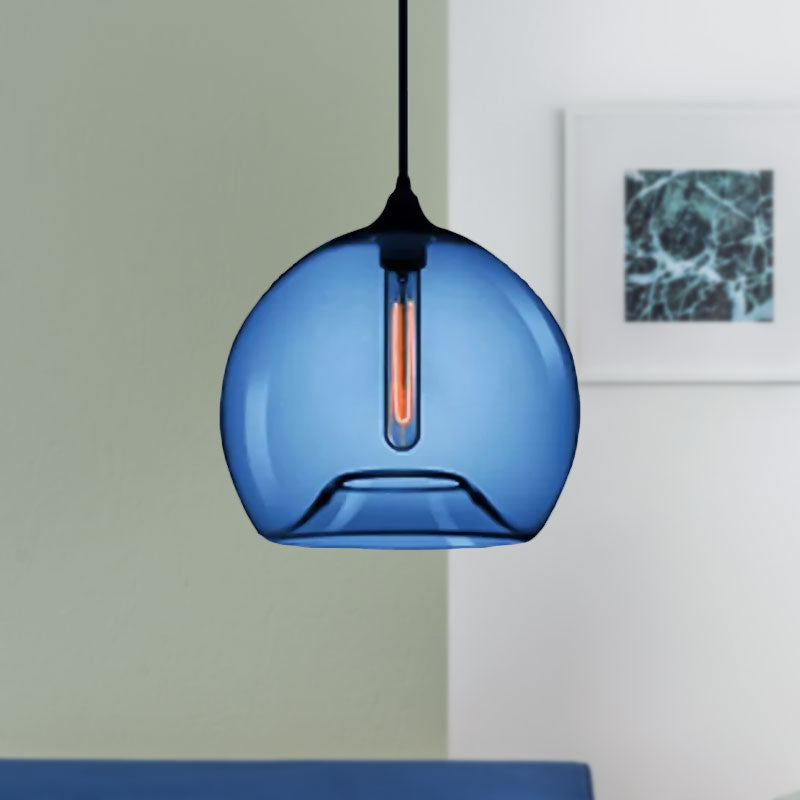 Modern Glass Ball Shade Suspension Light - 1-Light Red/Brown/Blue Hanging Ceiling Dark Blue