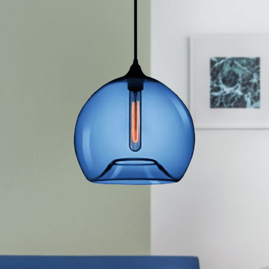 Modern Glass Ball Shade Suspension Light - 1-Light Red/Brown/Blue Hanging Ceiling Dark Blue
