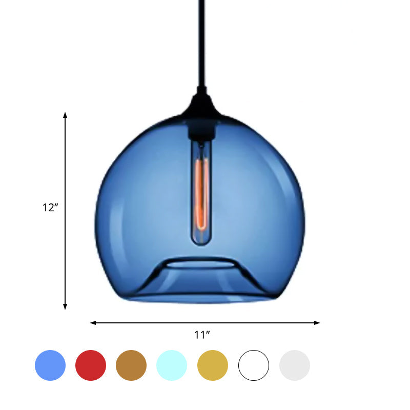 Modern Glass Ball Shade Suspension Light - 1-Light Red/Brown/Blue Hanging Ceiling